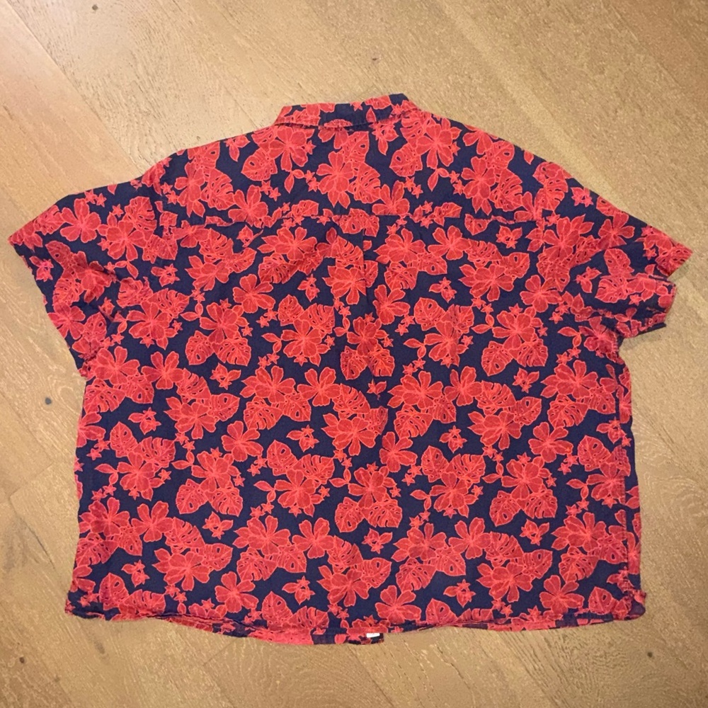HB Mens 4XL Floral Button Down Shirt Red Navy Tropical Hibiscus Short Sleeve - Picture 4 of 4